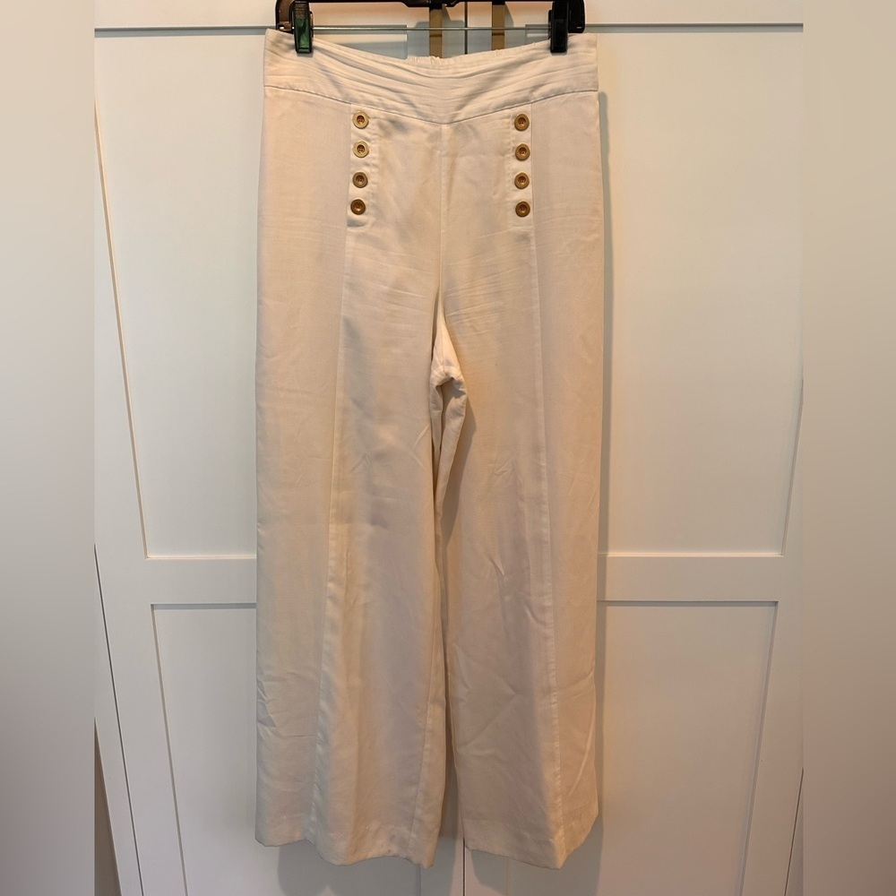 1. State White Wide Leg Pants with Gold Buttons